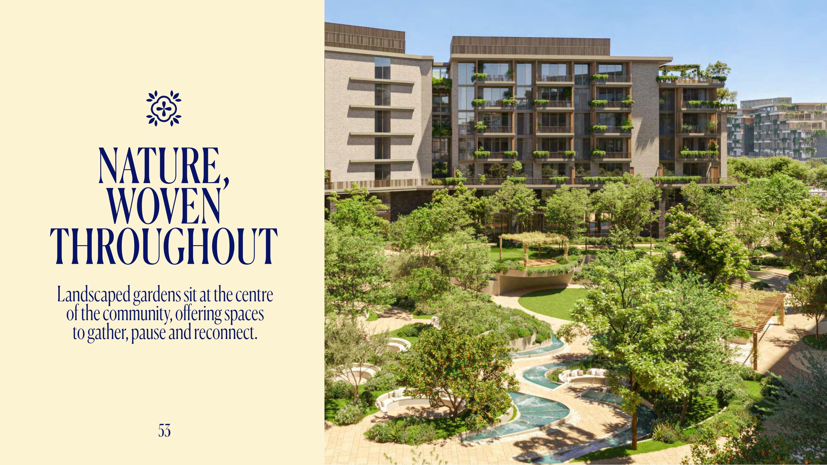 Arancia Yards — landscaped gardens and building exterior