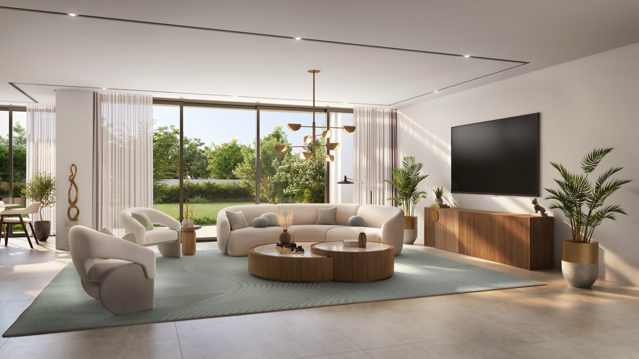 Bashayer Select Villas — living room interior overlooking a private garden
