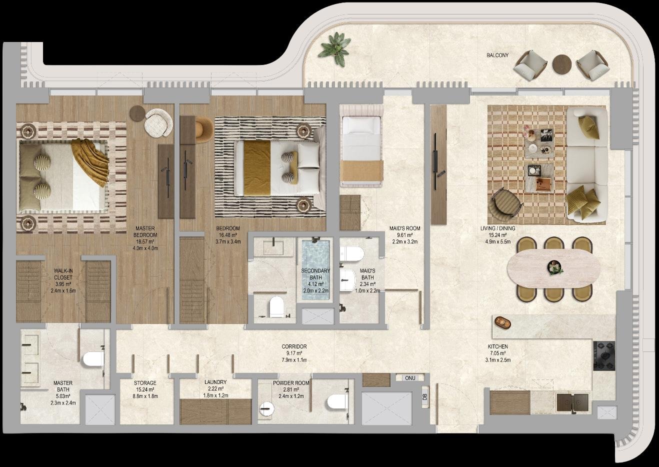 The Canopies at Yas Point — 2 Bedroom + Maid Type 2 floor plan