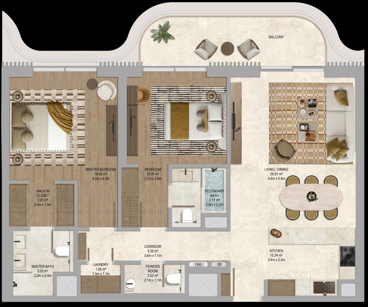 The Canopies at Yas Point — 2 Bedroom Type 1 floor plan
