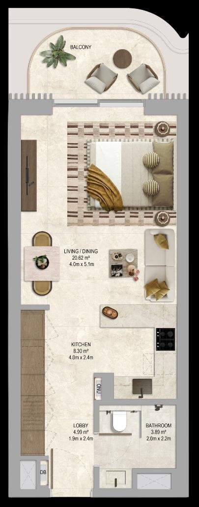 The Canopies at Yas Point — Studio floor plan, 46 sqm