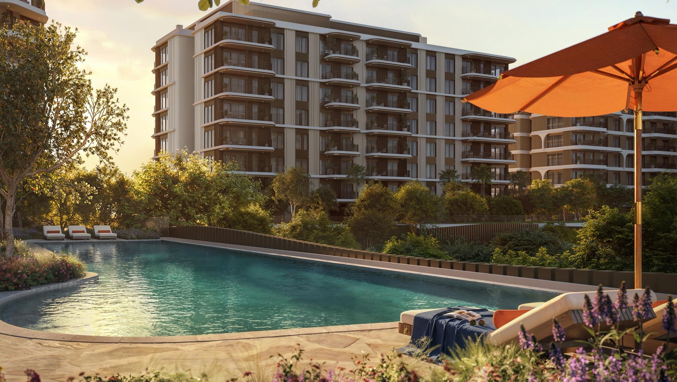 The Canopies at Yas Point — pool deck facing the buildings by day
