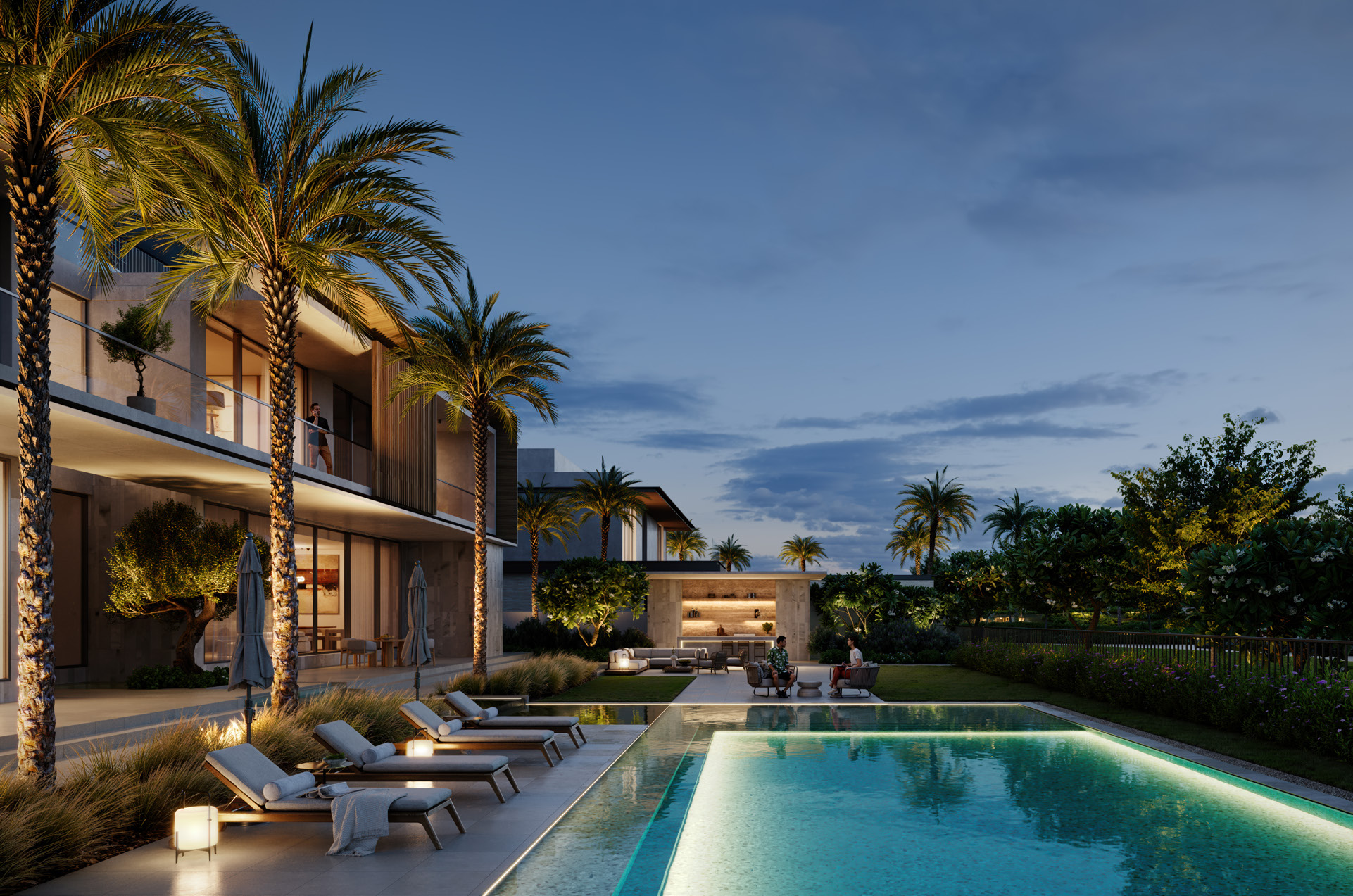 Lavita at The Oasis by EMAAR — mansion pool terrace at dusk