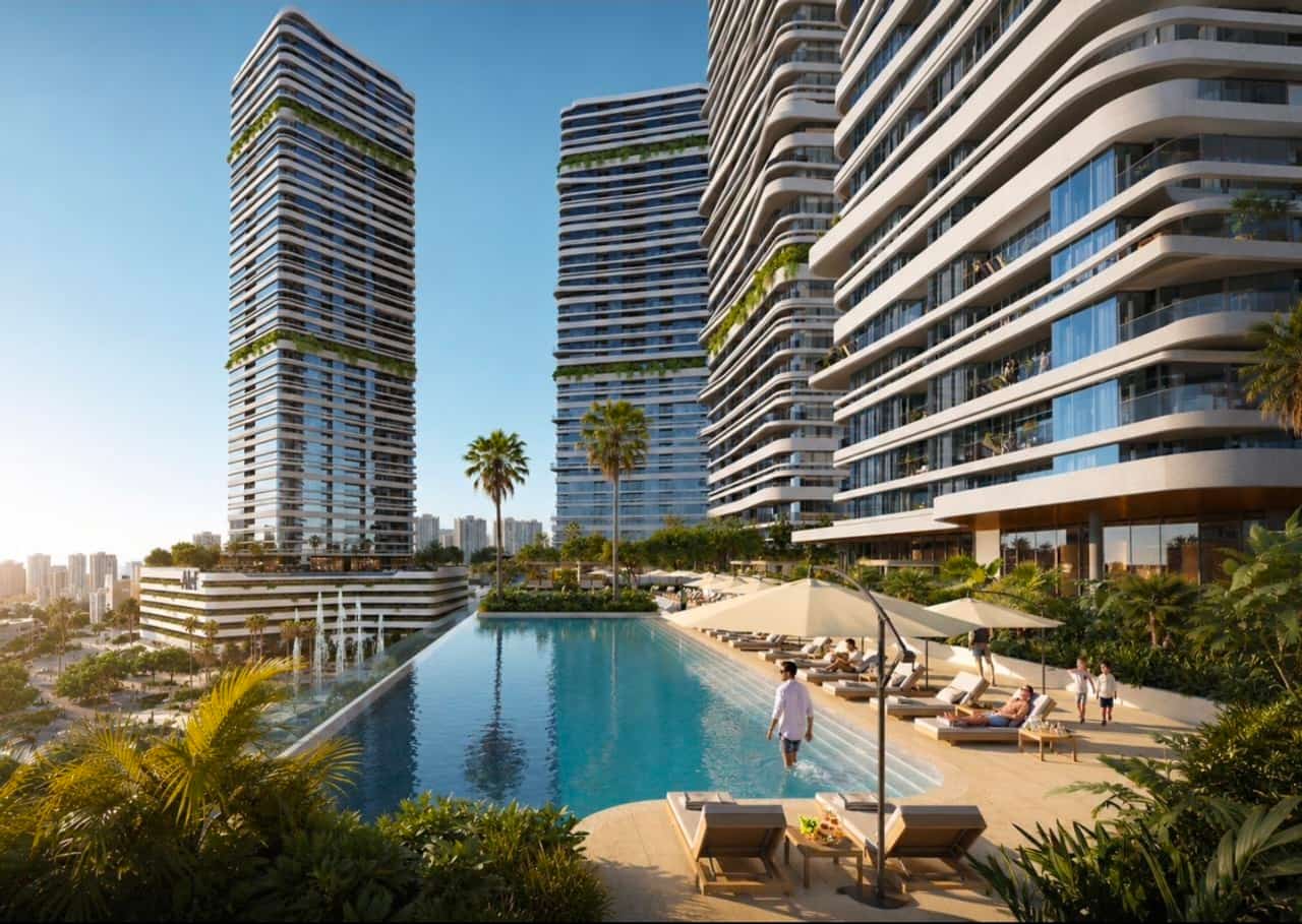 Linar — infinity pool deck with towers, daytime