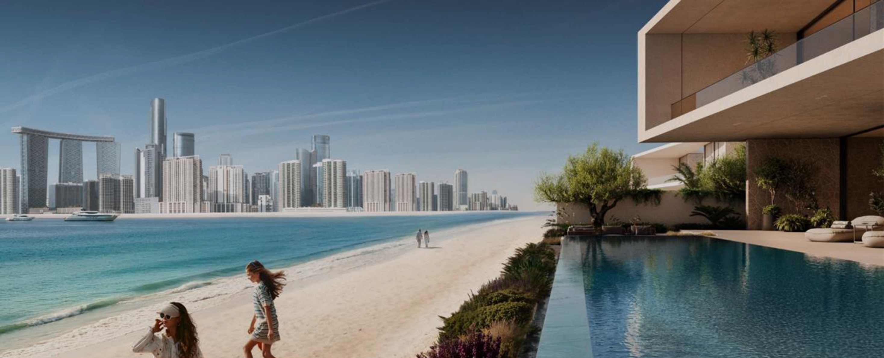 Marsa Al Saadiyat — private mansion terrace and pool overlooking the beach and skyline