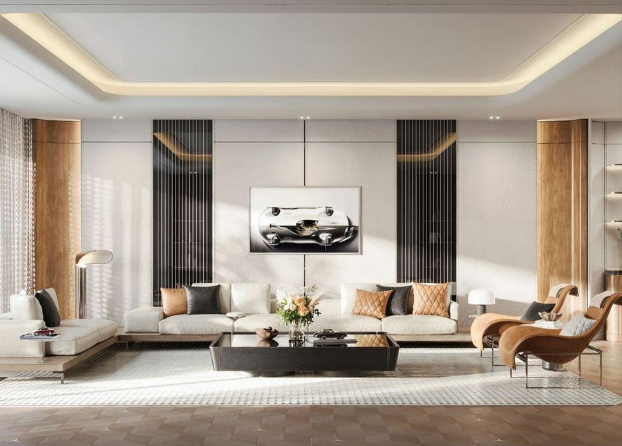 Project Maybach residence living area — co-branded Mercedes-Benz × Binghatti interior specification