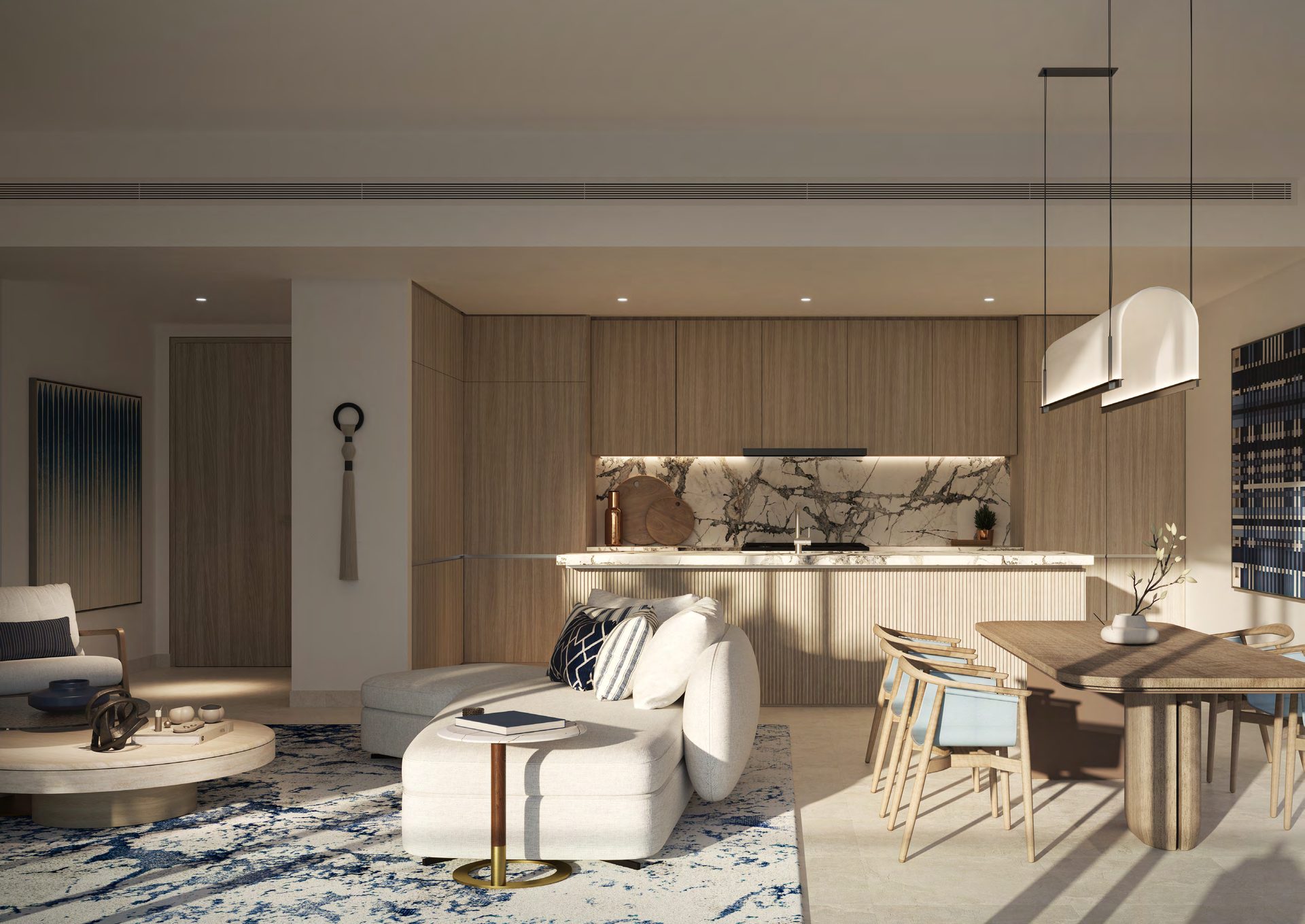 Palm Central interior — open-plan living and kitchen