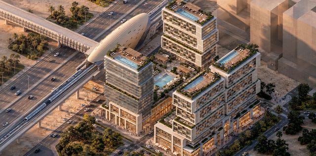RAW District — aerial masterplan render, Downtown Jebel Ali site overview