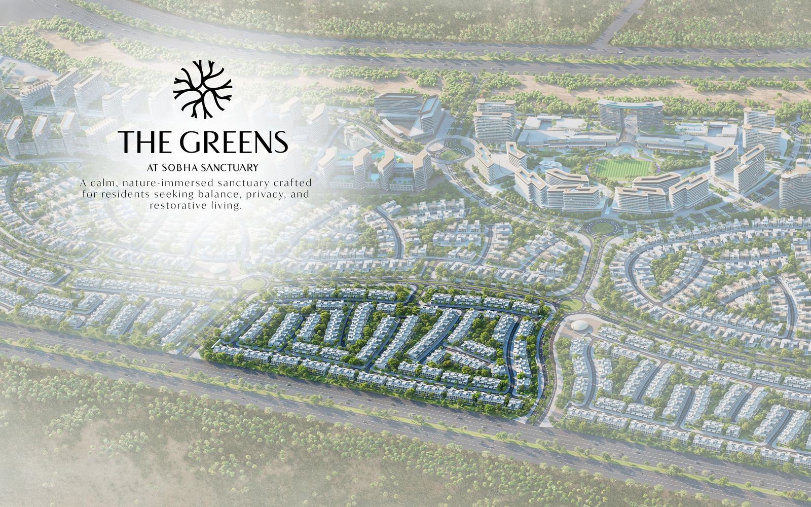 The Greens cluster located within the Sobha Sanctuary masterplan — aerial view