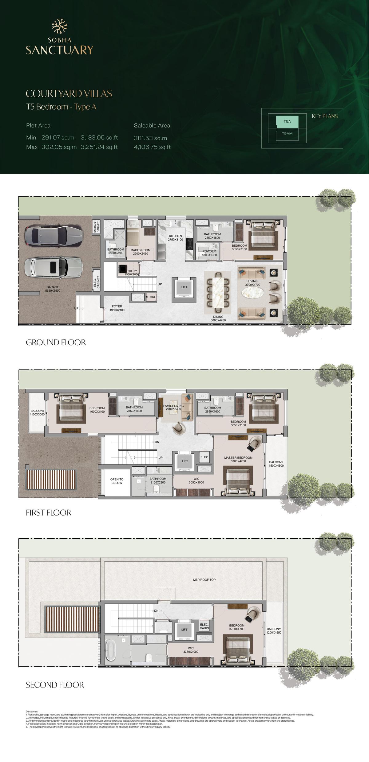Courtyard Villa 5-Bedroom Type A floor plan — Sobha Sanctuary