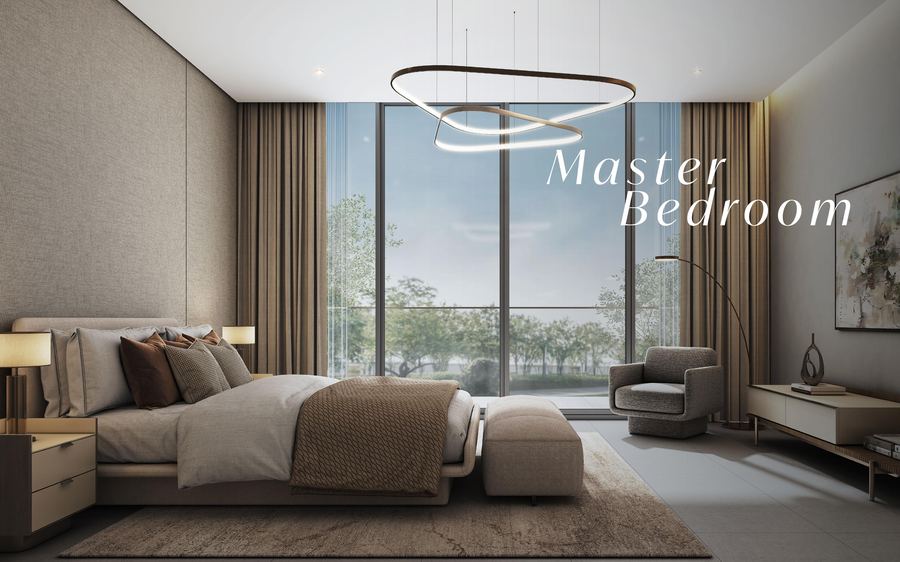 Master bedroom — full-height glazing to landscape