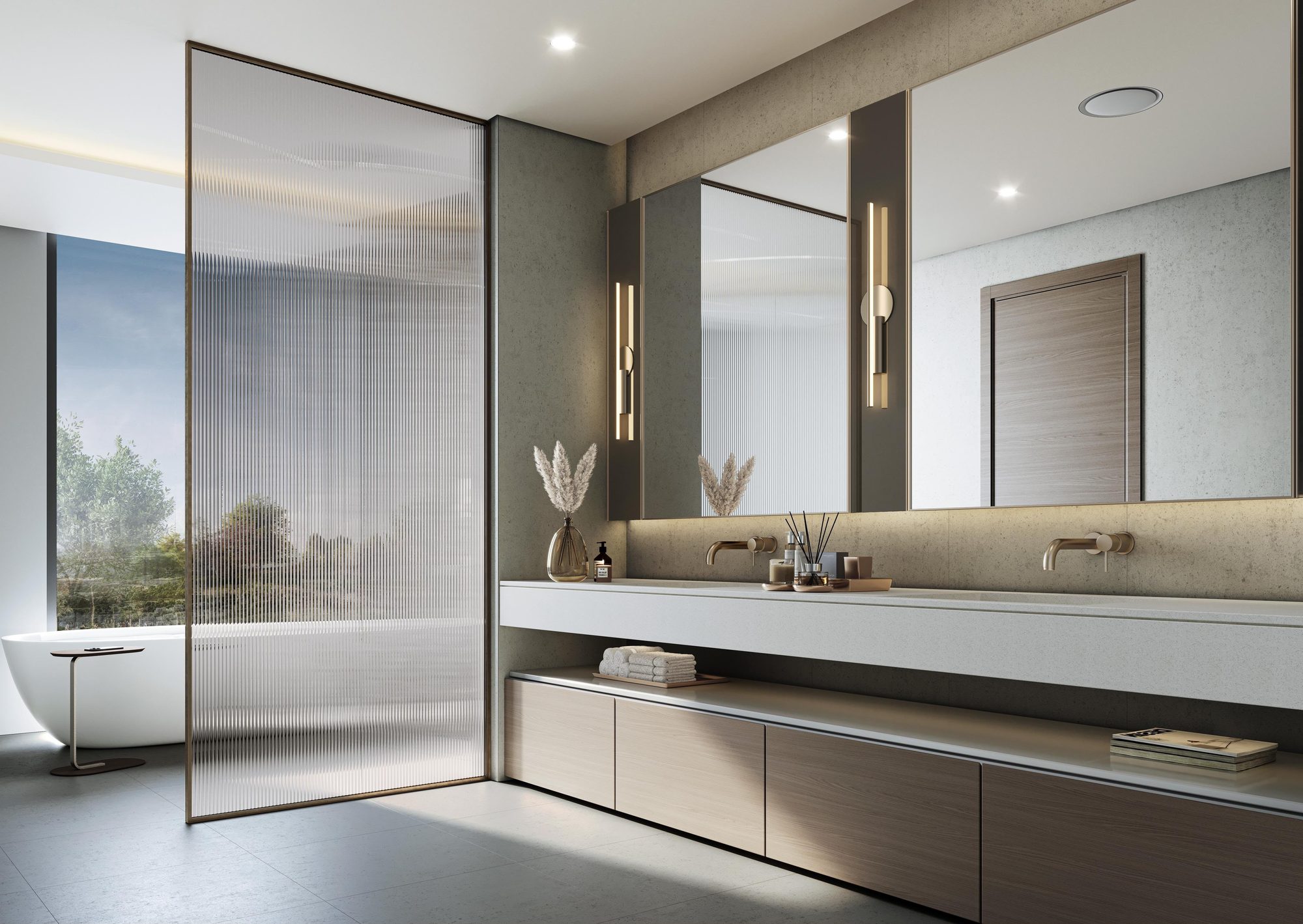 The Terraces at Sobha City — ensuite bathroom with dual vanity and glass shower screen