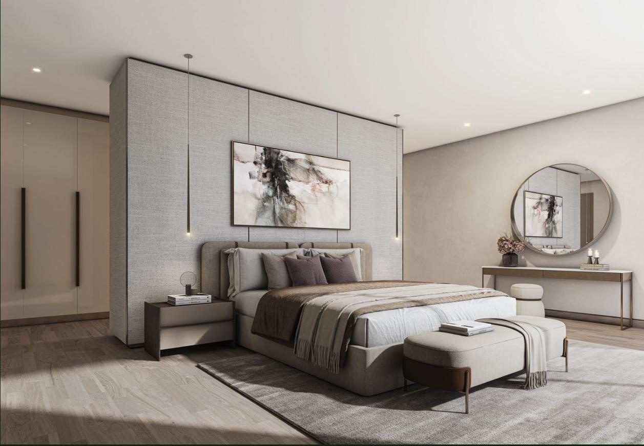 The Terraces at Sobha City — bedroom suite with soft textiles and layered lighting