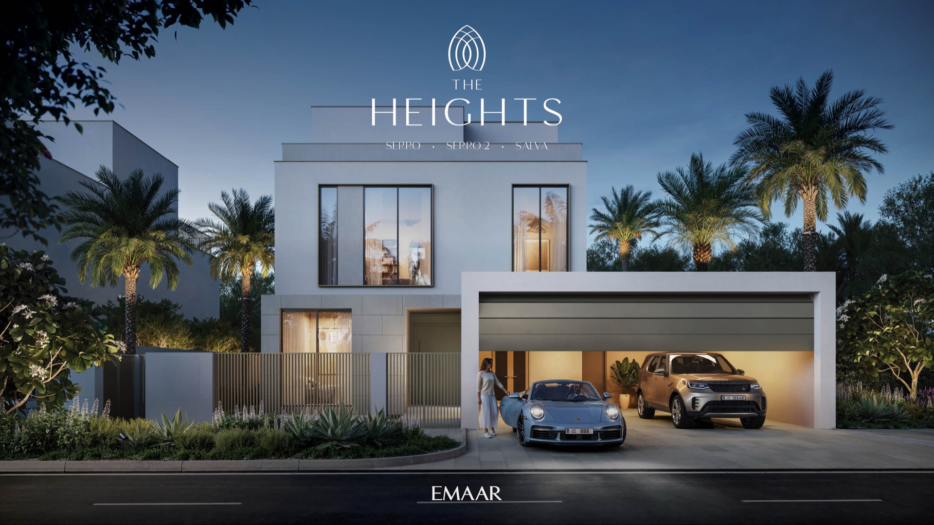 The Heights by EMAAR — 5 bedroom villa exterior at dusk
